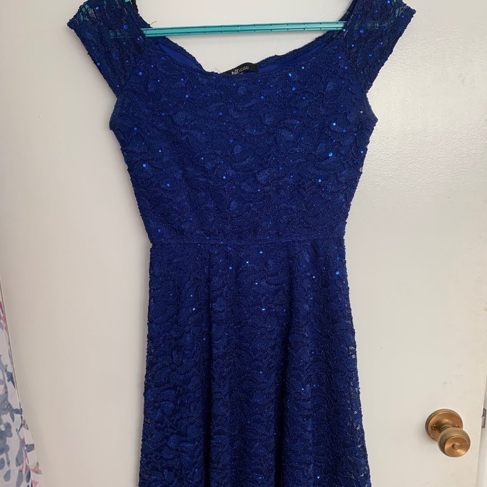 Blue Lace Skater Semi Formal Dress